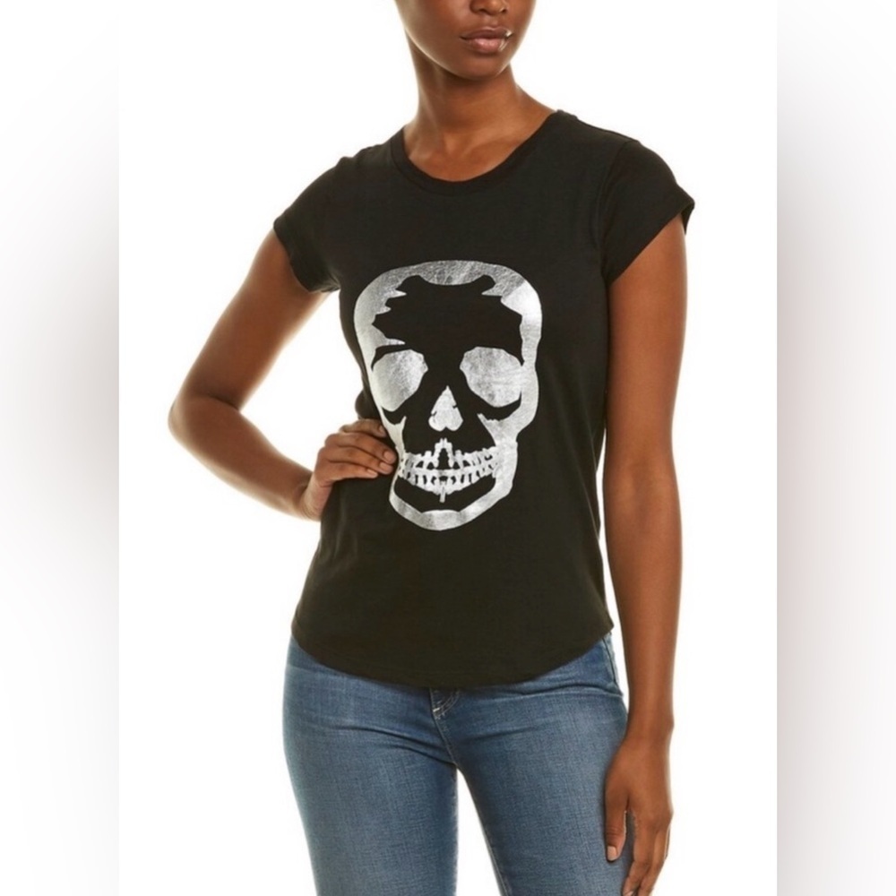 NWT Zadig & Voltaire Skinny Foil Skull Teeshirt navy size large modal cotton